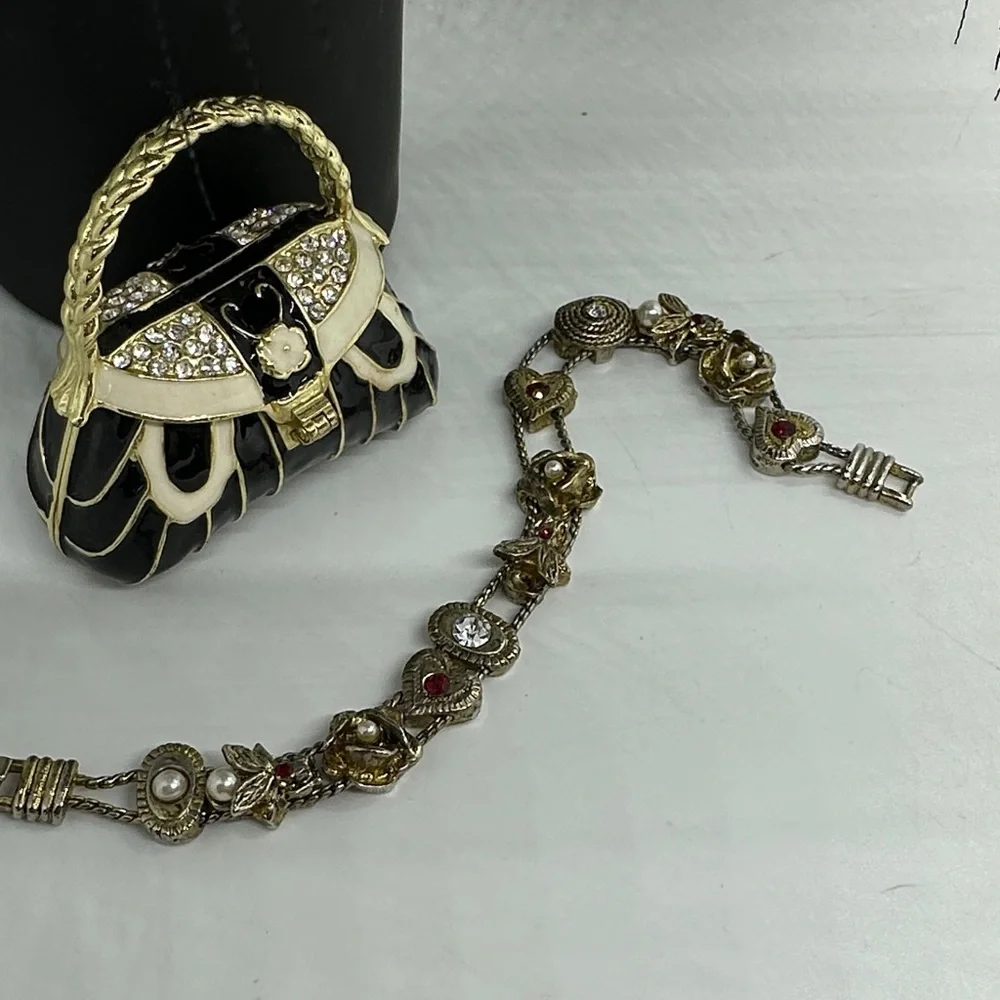 Vintage Sliding Charm Gold Bracelet with Twelve Charms